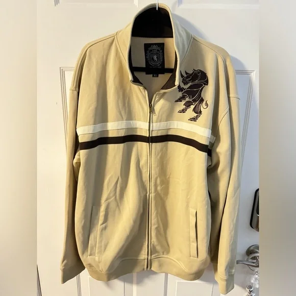 Y2K Ecko Unlimited Tan The Royal Rhino Track Jacket XL Streetwear Oversized EUC